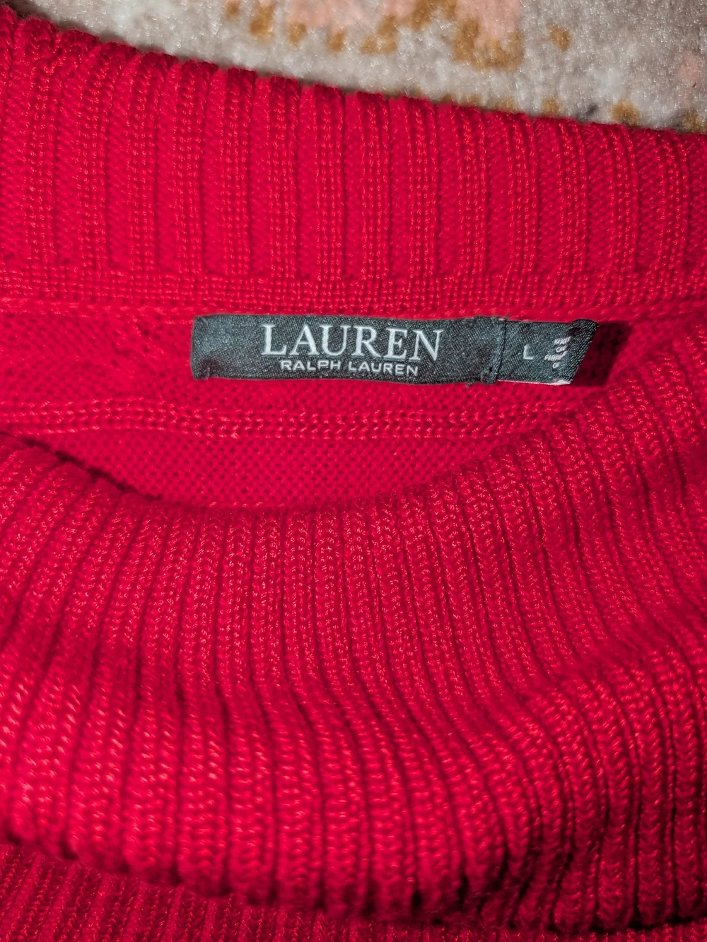 Lauren Ralph Lauren Women's L Red Cable-Knit Cowlneck Sweater Holiday Cozy